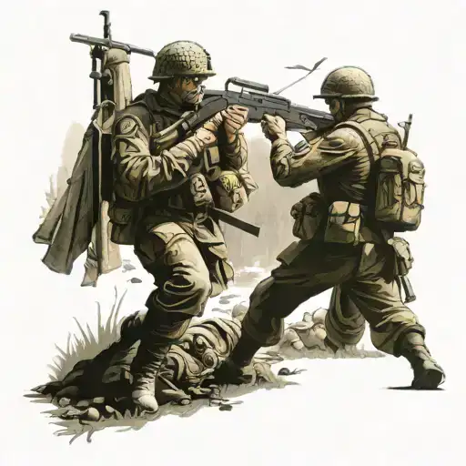 Incorporate the Ukrainian infantry patch into a realistic battlefield scene tattoo tattoo design idea