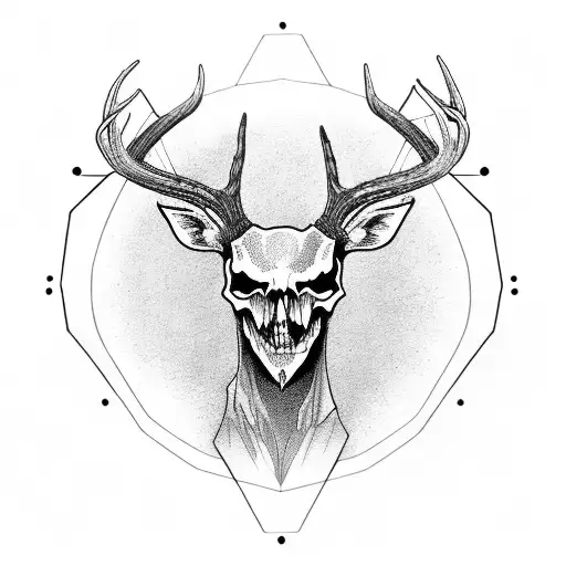 deer skull evil wendigo with glowing eyes tattoo design idea