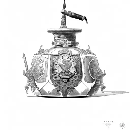 Antique Romain jar with battle on it tattoo design idea