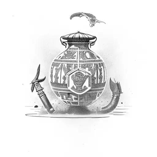 Antique Romain jar with battle on it tattoo design idea