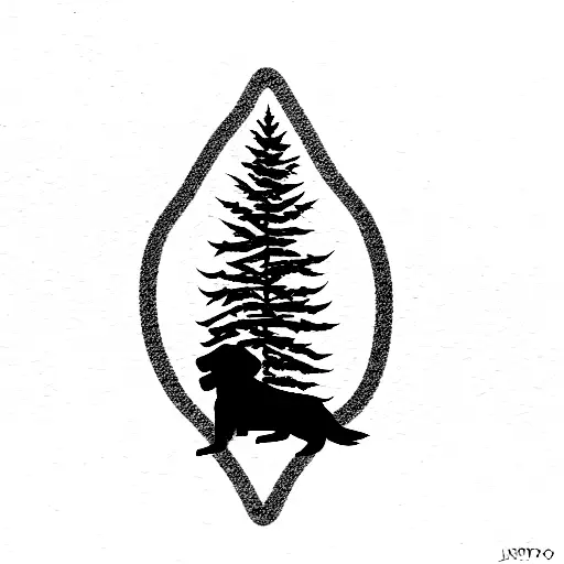 border collie looking at pine trees tattoo design idea