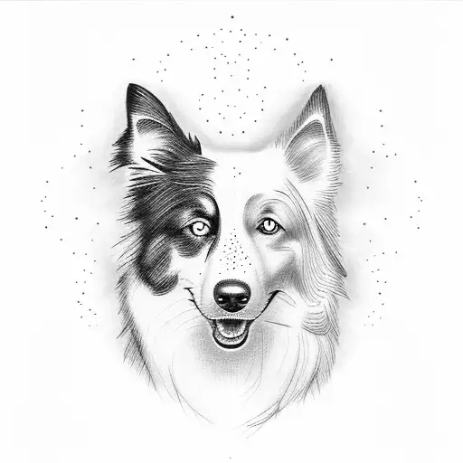 border collie with pine trees tattoo design idea