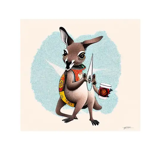 kangaroo saying "yapayapa" holding a boston shaker tattoo design idea