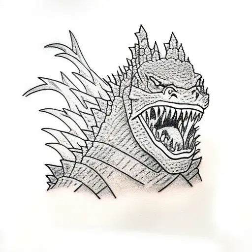 godzilla destroying a city tattoo design idea