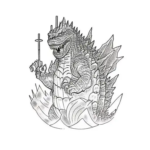 godzilla destroying a building  tattoo design idea