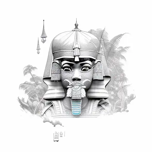 clouds, tropical, floral, egyptian tattoo design idea