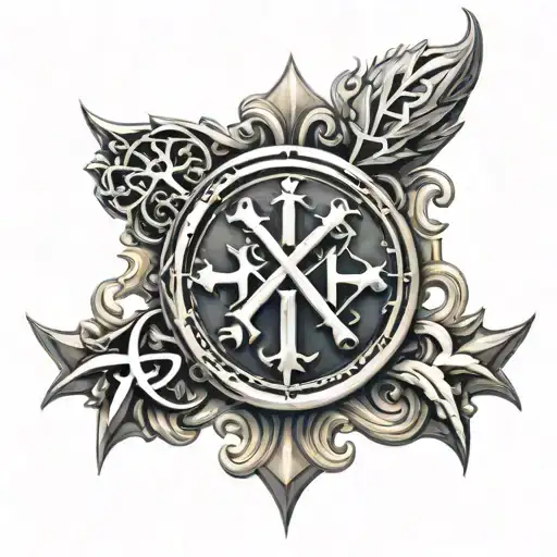 chi rho alpha and omega symbol incorporating elements tattoo design idea