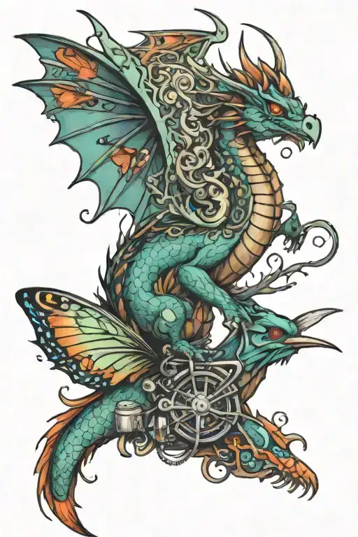 Dragon, butterfly, hummingbird, pickup, motorcycle tattoo design idea
