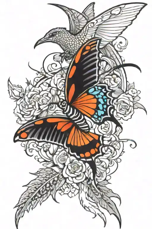 Dragon, butterfly, hummingbird, pickup, motorcycle tattoo design idea