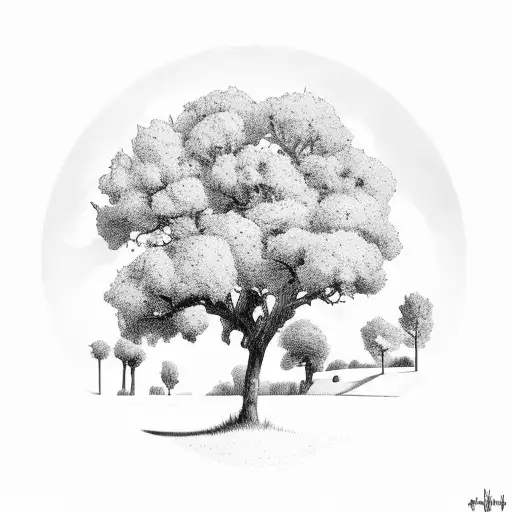 Farm landscape with gaming elements tattoo design idea