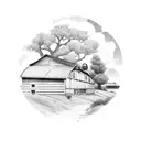 Farm landscape with gaming elements tattoo design idea