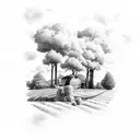 Farm landscape with gaming elements tattoo design idea