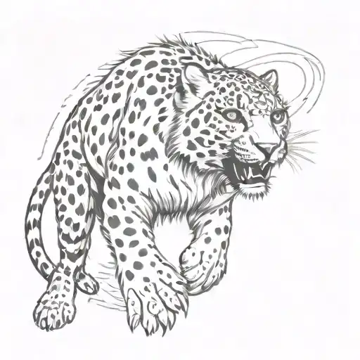 Angry Snow leopard jumps up.  tattoo design idea