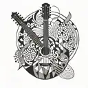 A geometric design incorporating musical notes and a guitar, representing the client's harmonious relationship with music and art tattoo design idea