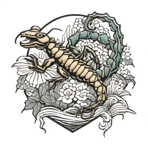 Create a tattoo featuring a scorpion in a traditional Japanese landscape setting tattoo design idea