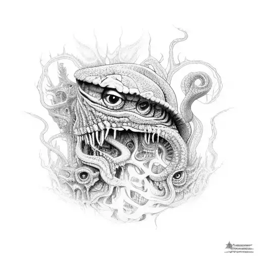 una grieta y que dentro de la grieta se asomé un ojo con tentaculos estilo Lovecraft  tattoo design idea