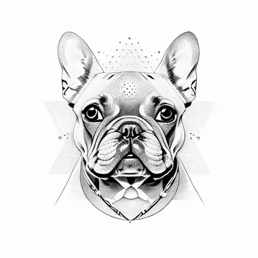 French bulldog head with hecate tattoo design idea