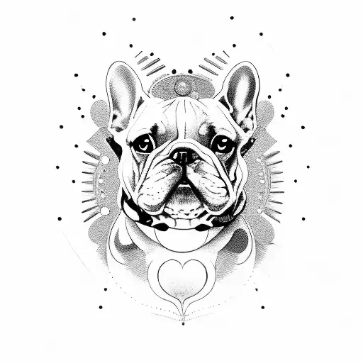 French bulldog head with hecate goddes tattoo design idea