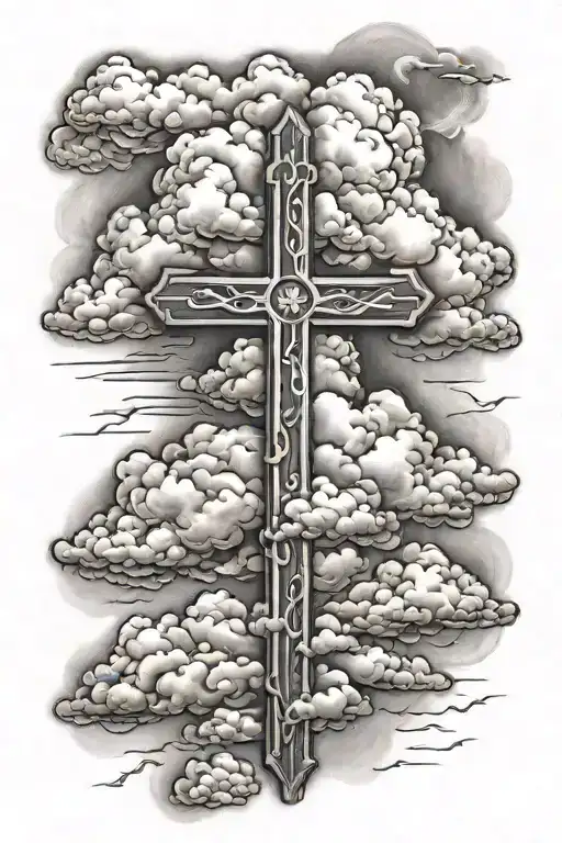 clouds with cross tattoo tattoo design idea