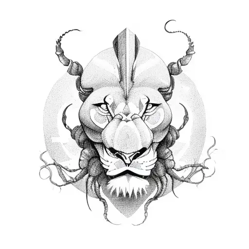 le Verseau qui transporte un scorpion en menant vers lui un cancer et lion tattoo design idea