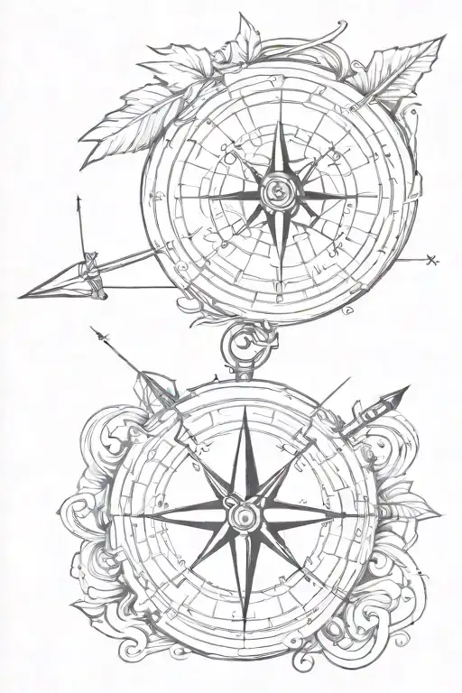 incomplete compass with arrow piercing tattoo design idea