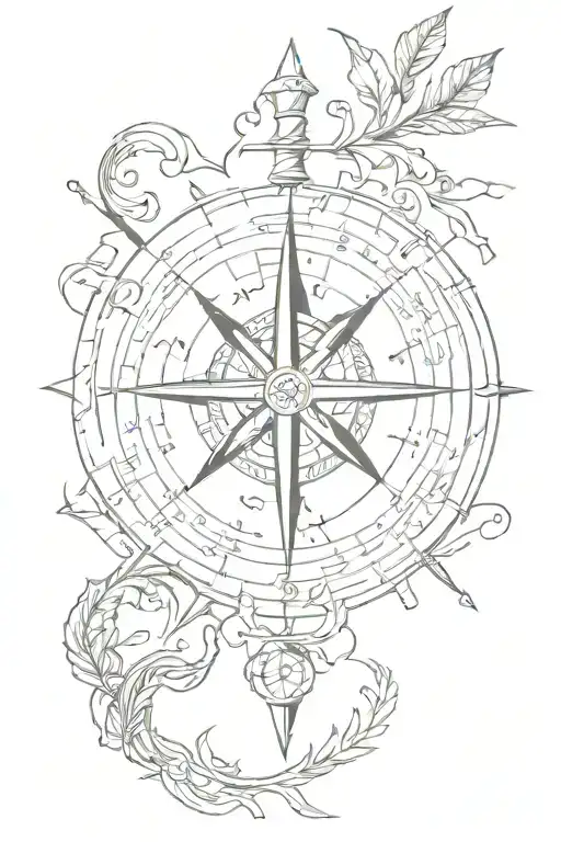 incomplete compass with arrow piercing tattoo design idea