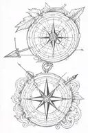 incomplete compass with arrow piercing tattoo design idea