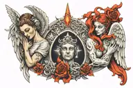 angel devil and  god tattoo design idea