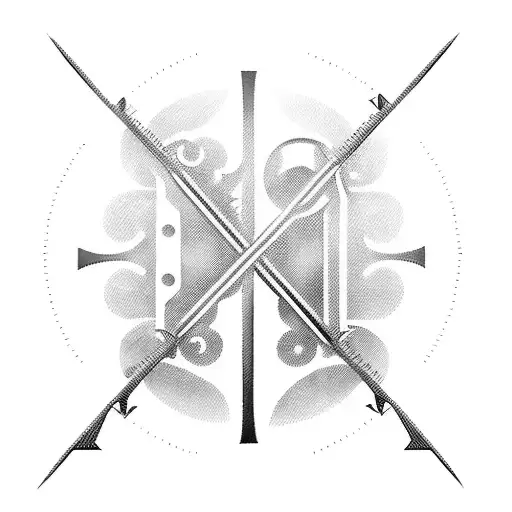 A blackwork tattoo of a mechanical cross with a wrench as the vertical and a measuring ruler as the horizontal tattoo design idea