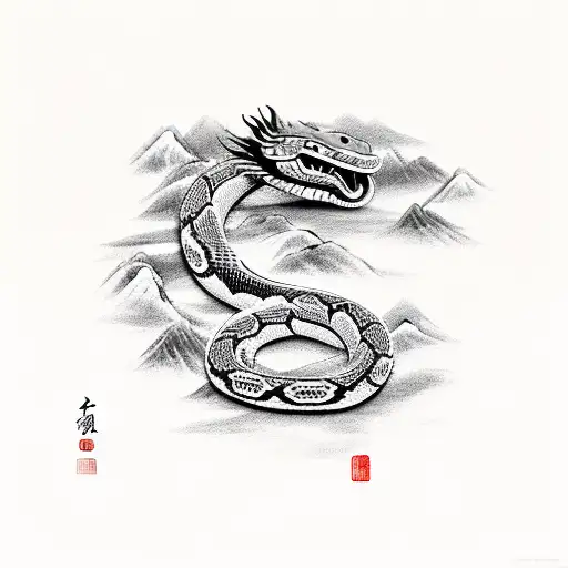 chinese culture with ancient snake tattoo design idea