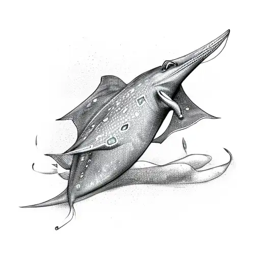 A stingray gracefully swimming through a casino roulette wheel tattoo design idea