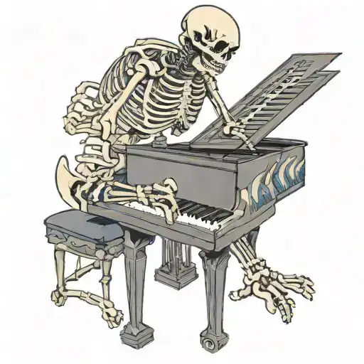 A skeleton playing piano keys while running a race tattoo design idea