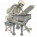 A skeleton playing piano keys while running a race tattoo design idea