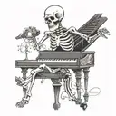 A skeleton playing piano keys while running a race tattoo design idea