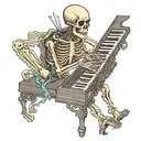 A skeleton playing piano keys while running a race tattoo design idea