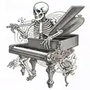 A skeleton playing piano keys while running a race tattoo design idea