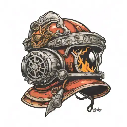 firefighting helmet engulfed tattoo design idea