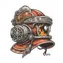 firefighting helmet engulfed tattoo design idea