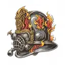firefighting helmet engulfed tattoo design idea