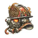 firefighting helmet engulfed tattoo design idea