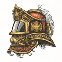firefighting helmet engulfed tattoo design idea