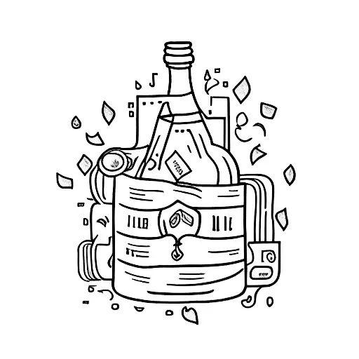 half wine bottle and half vinyl record  tattoo design idea