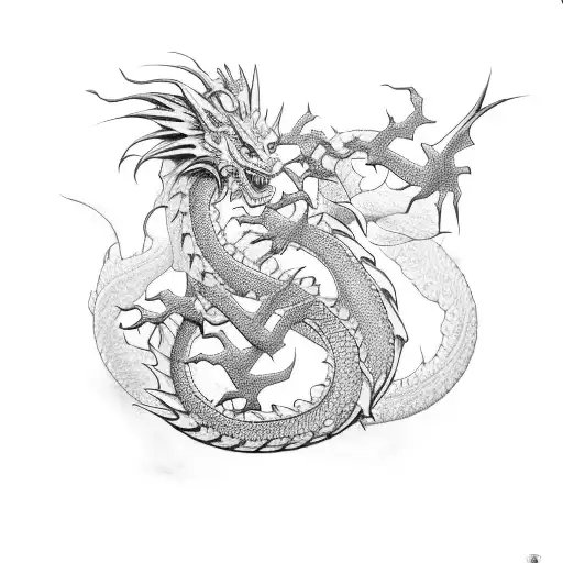 Design a Japanese Style dragon sleeve to cover biceps to mid-forearm in black ink. tattoo design idea