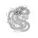 Design a Japanese Style dragon sleeve to cover biceps to mid-forearm in black ink. tattoo design idea