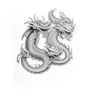 Design a Japanese Style dragon sleeve to cover biceps to mid-forearm in black ink. tattoo design idea