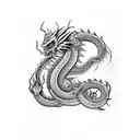 Design a Japanese Style dragon sleeve to cover biceps to mid-forearm in black ink. tattoo design idea