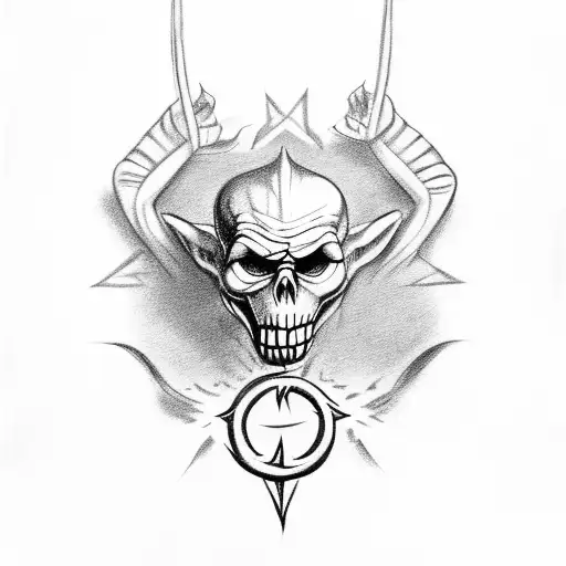 A dark and twisted scene from 'It's Always Sunny in Philadelphia' with a satanic twist tattoo design idea