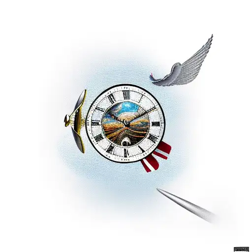 cardinal flying with pocket watch tattoo design idea