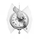 cardinal flying with pocket watch tattoo design idea