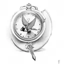cardinal flying with pocket watch tattoo design idea